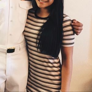 striped ribbed bodycon dress